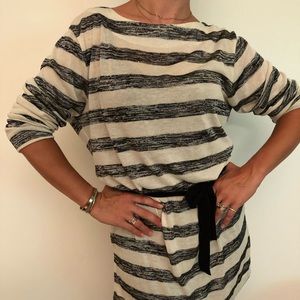 Black and white stripe long sleeve jersey dress